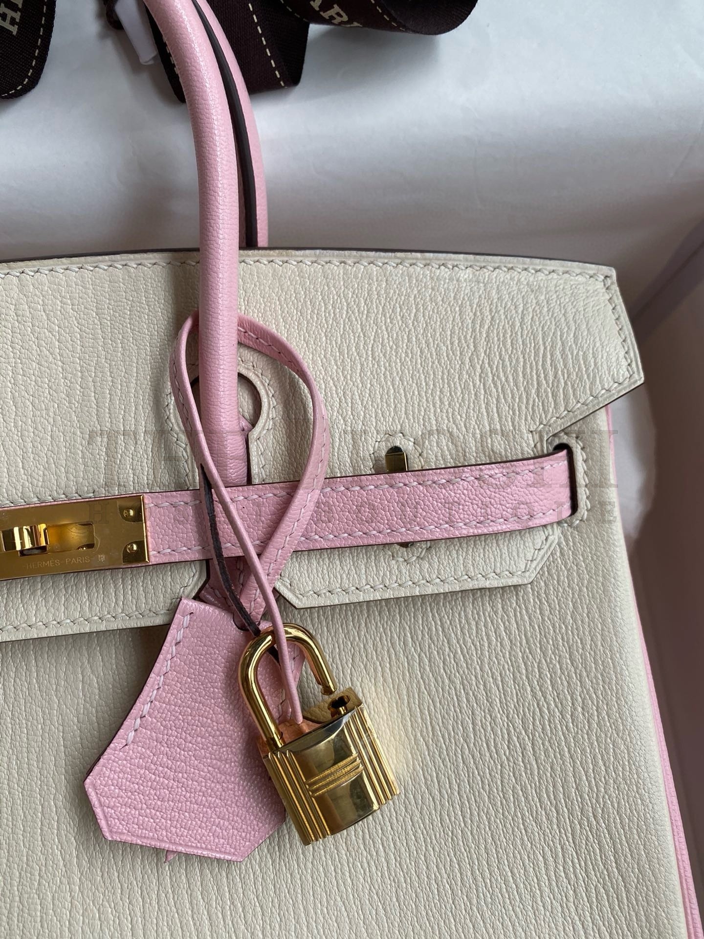 H**me5 HSS Birkin 25 Bicolor Bag in Craie and Pink Chevre Mysore Leather Master Quality