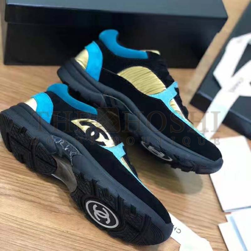 Ch**el Women Velvet Calfskin &amp; Mixed Fibers Sneakers-Gold Master Quality