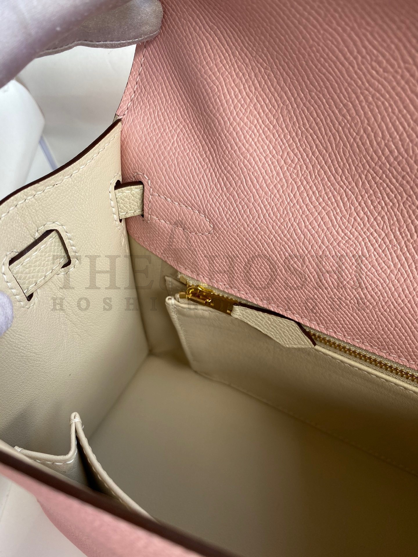 H**me5 Kelly Sellier 25 Bicolor Bag in Rose Sakura and Craie Epsom Calfskin Master Quality