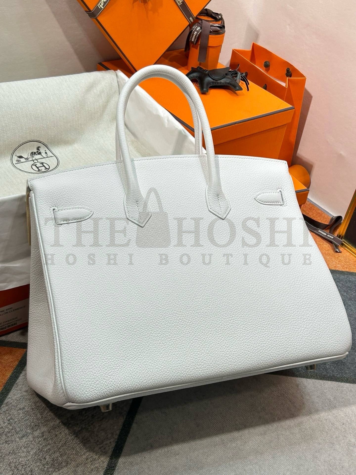 H**me5 Birkin 35 Retourne Handmade Bag In White Clemence Leather Master Quality