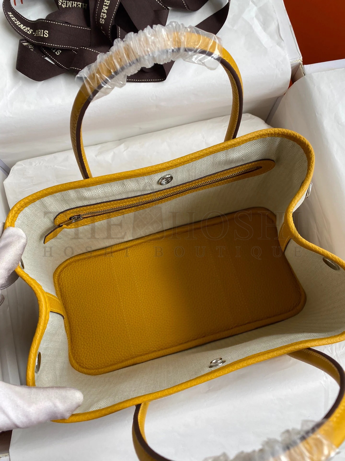 H**me5 Garden Party 30 Handmade Bag in Toile and Yellow Leather Master Quality