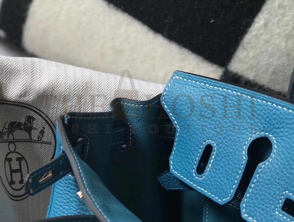 H**me5 Birkin 25 Bag In Blue Jean Clemence Leather with GHW Master Quality