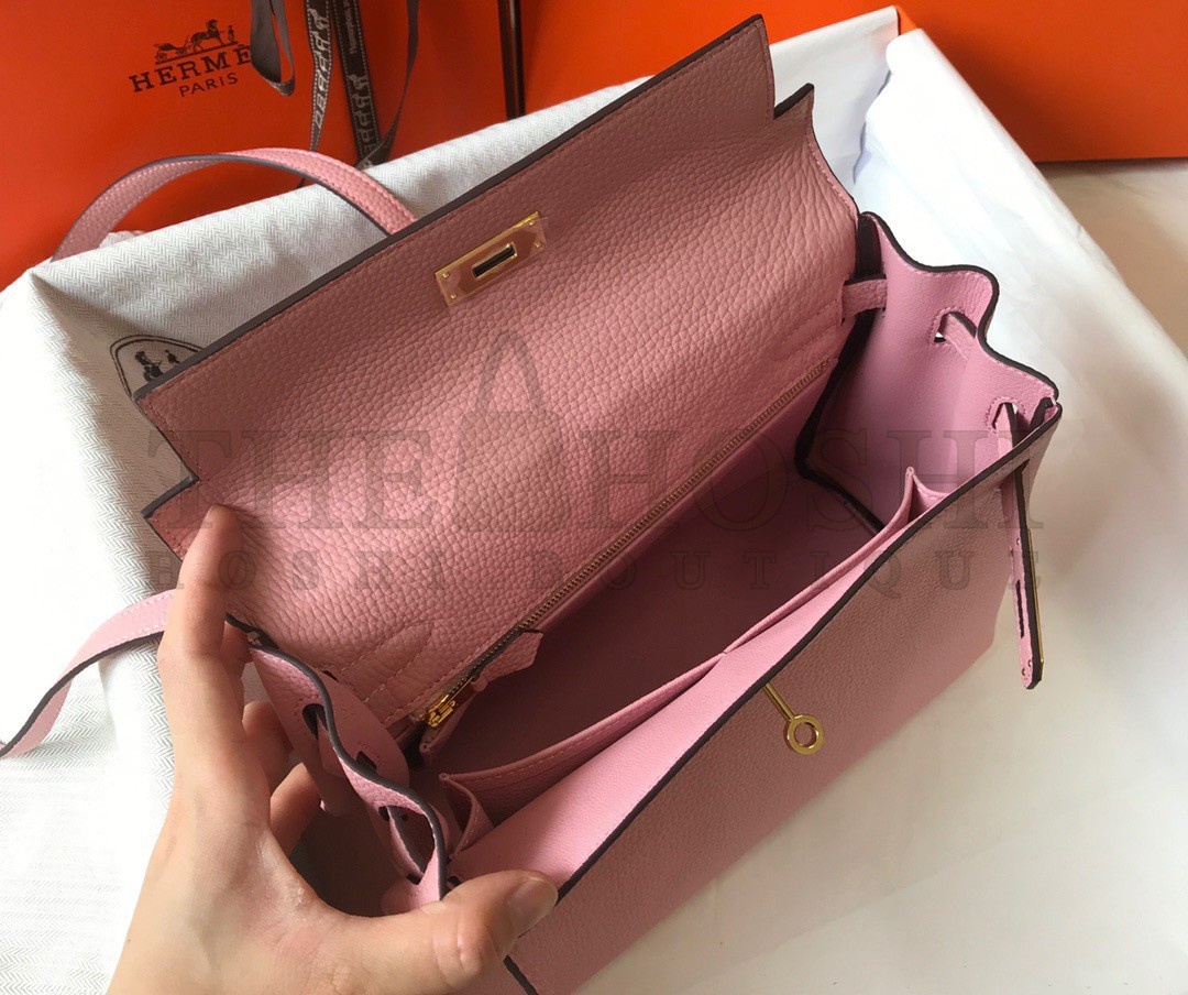 H**me5 Kelly 28cm Retourne Bag in Pink Clemence Leather GHW Master Quality