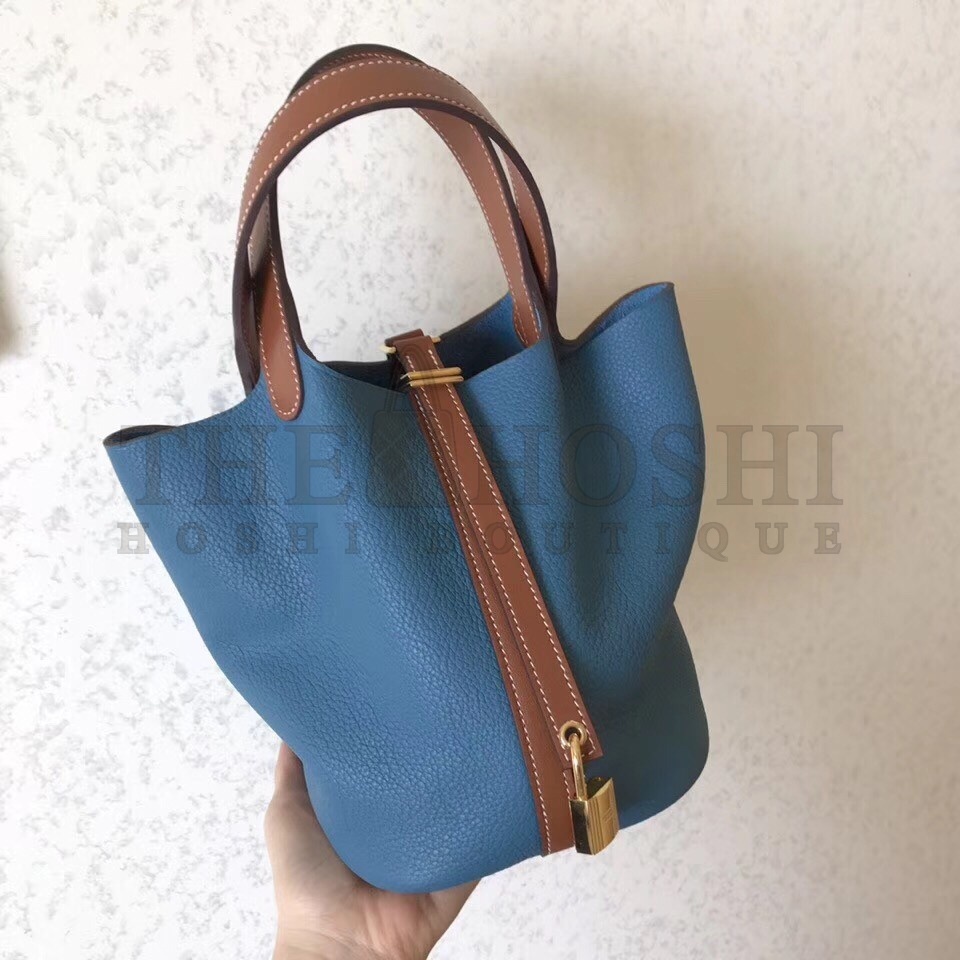 H**me5 Bicolor Picotin Lock PM 18cm Blue Jean Bag Master Quality