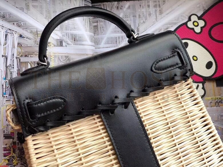 H**me5 Black Picnic Kelly Mini 20cm Wicker Bag Master Quality