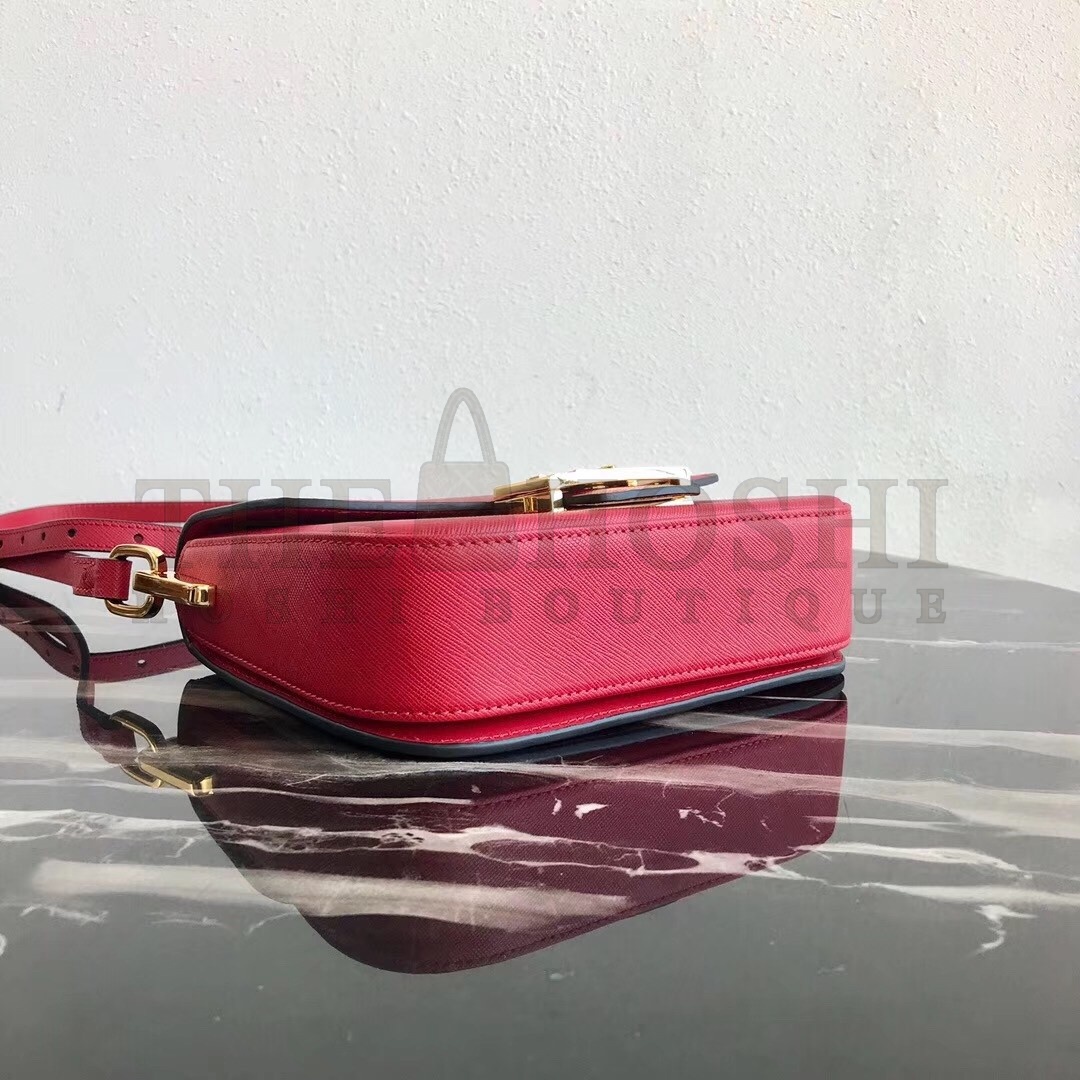 Pra*a Embleme Shoulder Bag In Red Saffiano Leather Master Quality