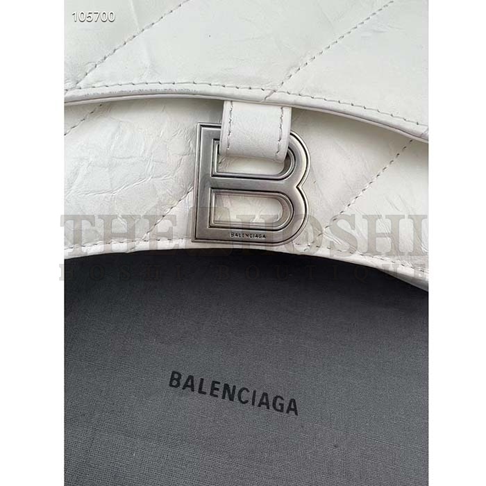 Ba1en*iaga Women Crush Small Chain Bag Quilted White Crushed Calfskin Aged-Silver Hardware Master Quality