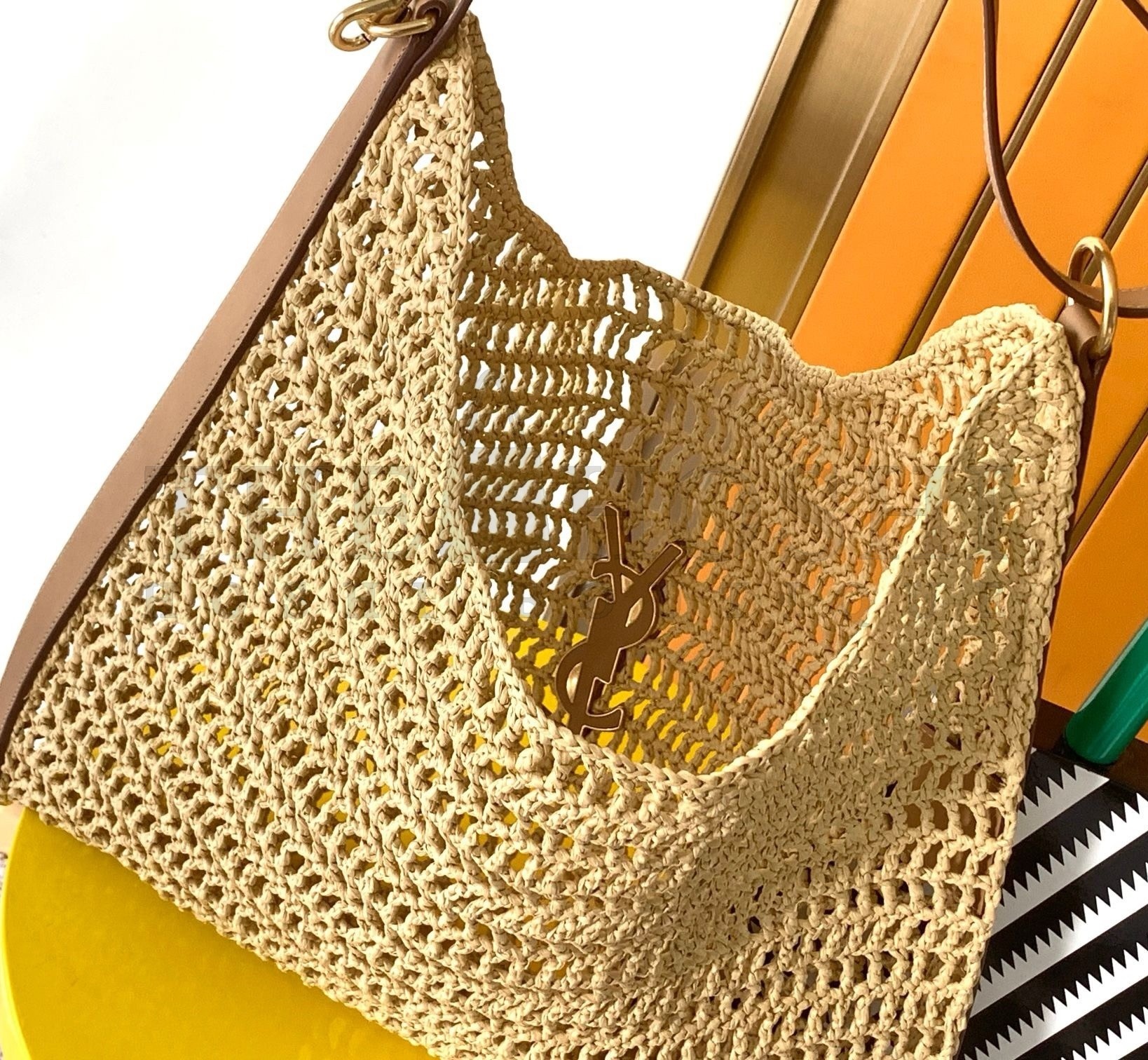 Sa1nt Lau*nt Oxalis Shoulder Bag in Naturel Raffia Master Quality