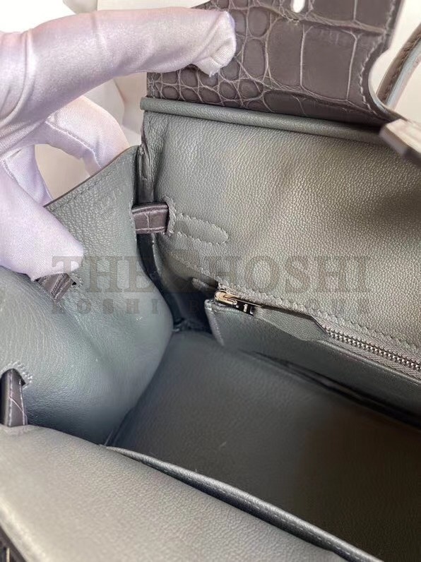 H**me5 Dark Grey Birkin 25cm Matte Alligator Crocodile Skin Bag Master Quality