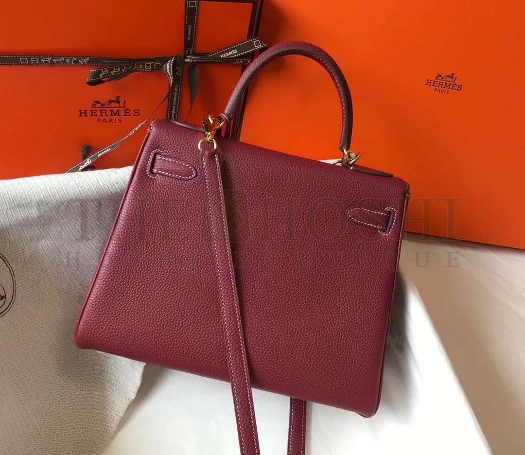 H**me5 Kelly 25cm Retourne Bag in Bordeaux Clemence Leather GHW Master Quality