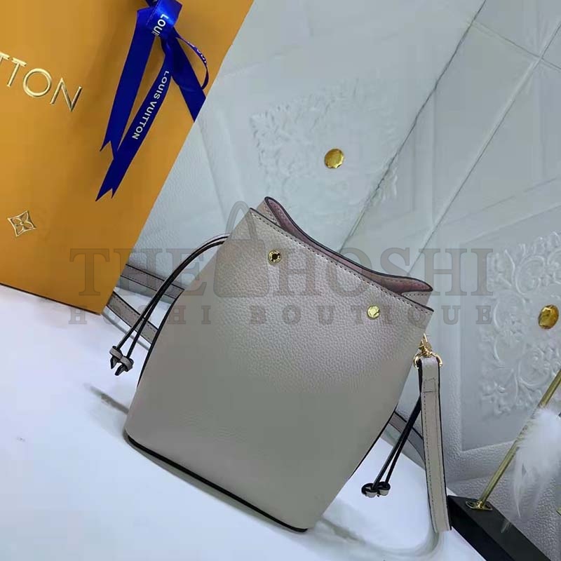 L0vis Vvtt0n LV Women Nano Lockme Bucket Bag Greige Beige Grained Calf Master Quality