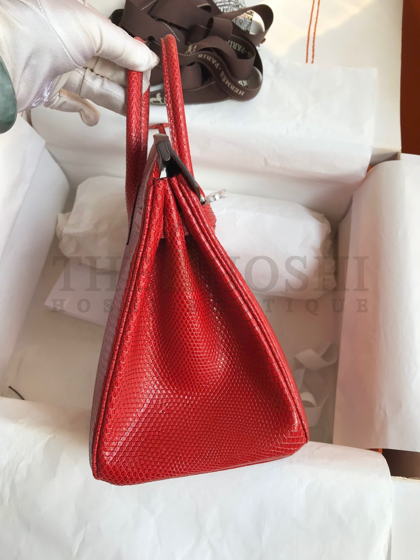 H**me5 Birkin 25 Retourne Handmade Bag In Red Lizard Leather Master Quality