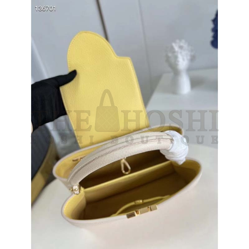 L0vis Vvtt0n LV Women Capucines MM Handbag Yellow Beige Taurillon Leather Canvas Master Quality