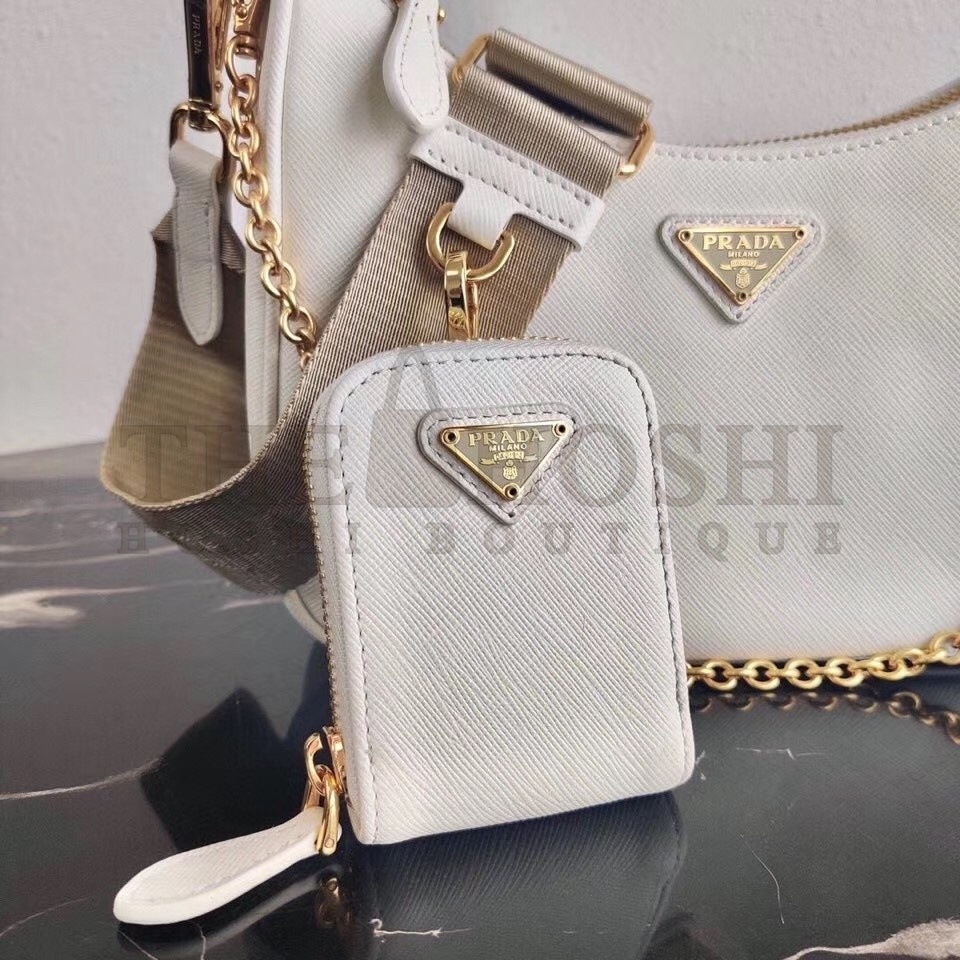 Pra*a Re-Edition 2005 Shoulder Bag In White Saffiano Leather Master Quality