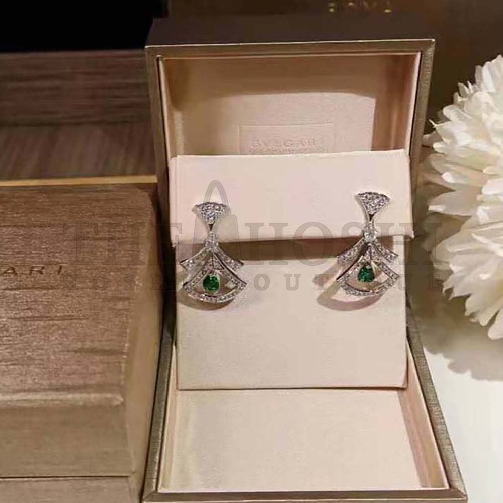 Bv1g*ai Women Divas Dream 18 KT White Gold Openwork Earrings Master Quality