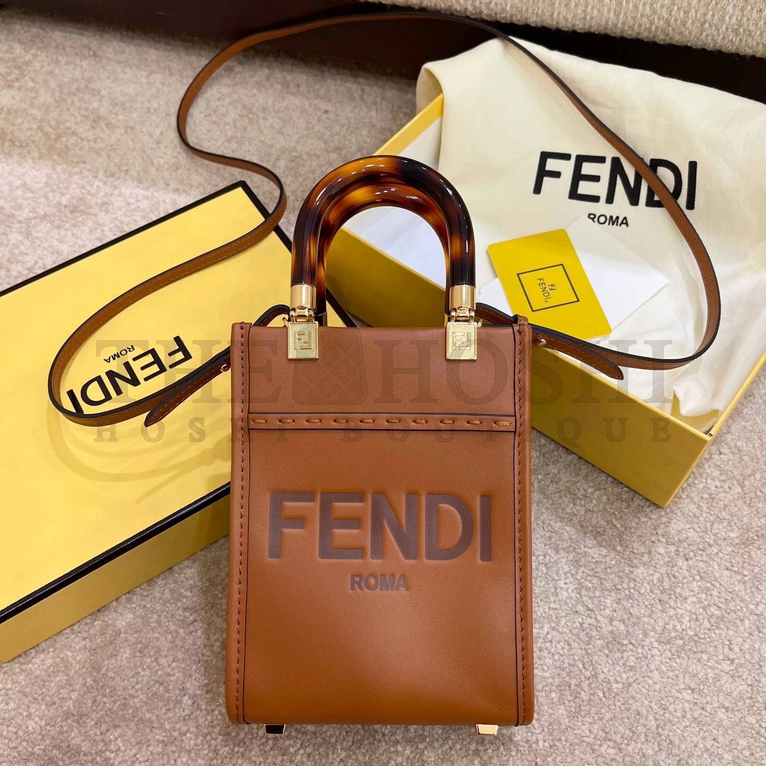F**di Mini Sunshine Shopper Bag In Brown Leather Master Quality