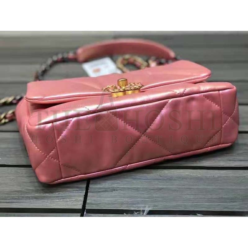 Ch**el Women 19 Flap Bag Lambskin Gold Silver-Tone & Ruthenium-Finish Metal Coral Master Quality