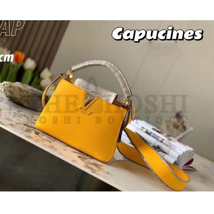 L0vis Vvtt0n LV Women Capucines Mini Handbag Golden Yellow Taurillon Python Leather Master Quality