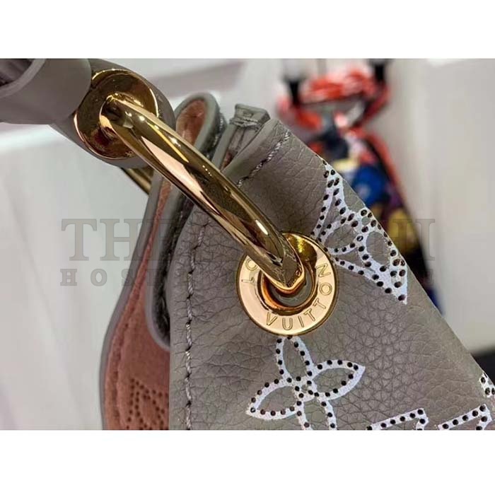 L0vis Vvtt0n LV Women Carmel Hobo Bag Gray Mahina Perforated Calfskin Leather Master Quality