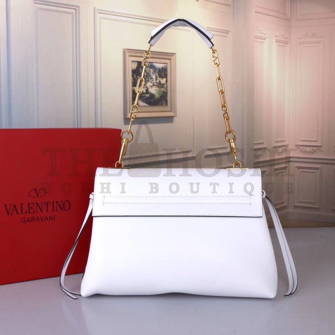 Va1e*ntin0 Medium VRing Chain Bag In White Grainy Calfskin Master Quality