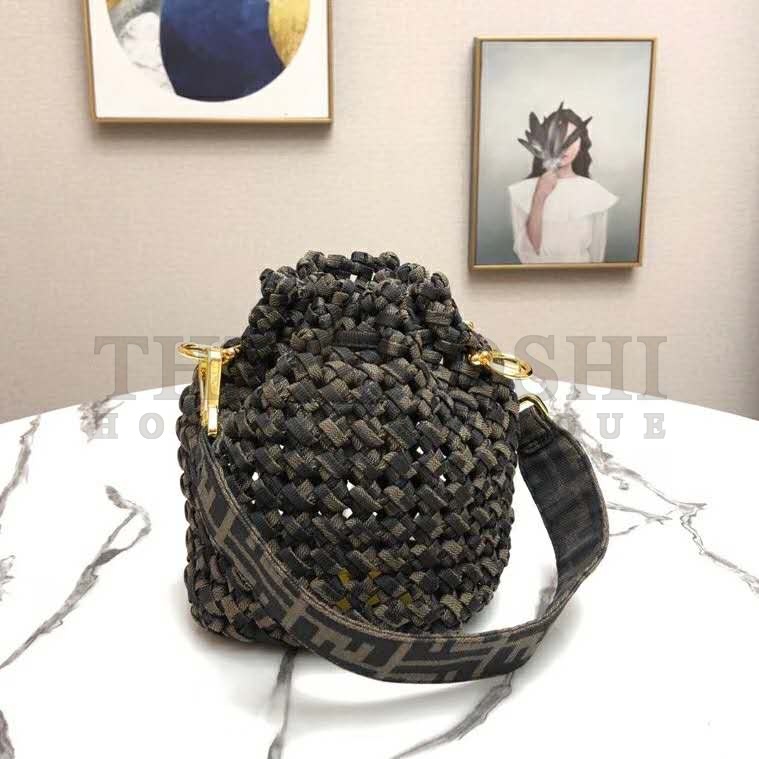 F**di Women Mon Tresor Jacquard Fabric Interlace Mini-Bag-Brown Master Quality