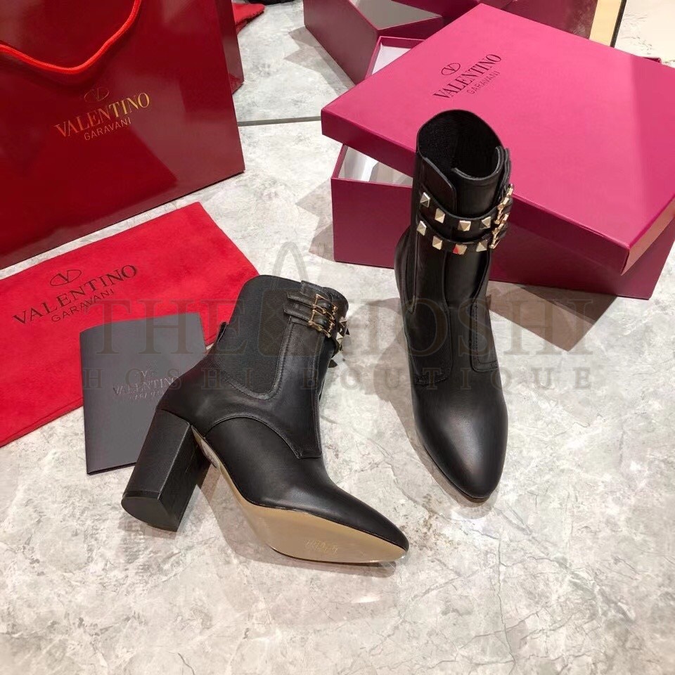 Va1e*ntin0 Rockstud Ankle Boots 70mm In Black Leather Master Quality