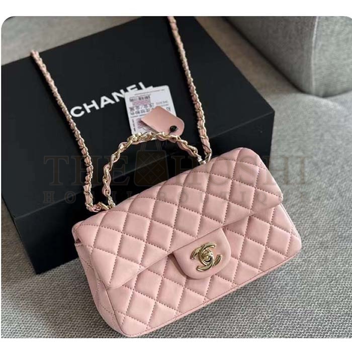Ch**el Women CC Mini Flap Bag Top Handle Lambskin Resin Light Pink Master Quality