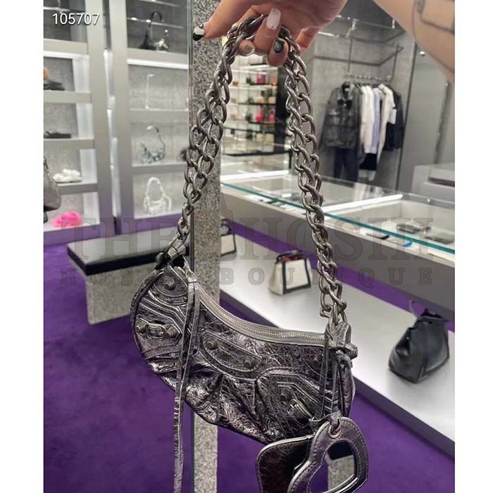 Ba1en*iaga Women BB Le Cagole XS Shoulder Bag Silver Metallized Arena Lambskin Master Quality