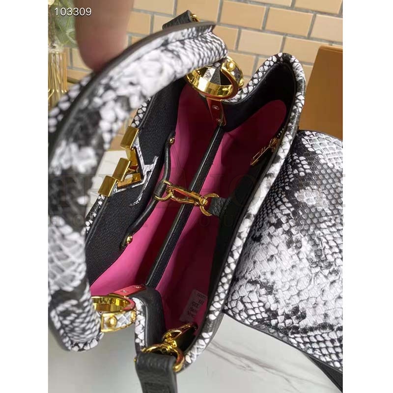L0vis Vvtt0n LV Women Capucines Mini Handbag Black Taurillon Leather Python Skin Master Quality