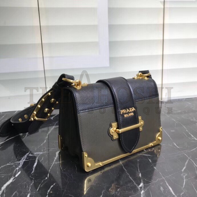 Pra*a Cahier Shoulder Bag In Green/Black Leather Master Quality