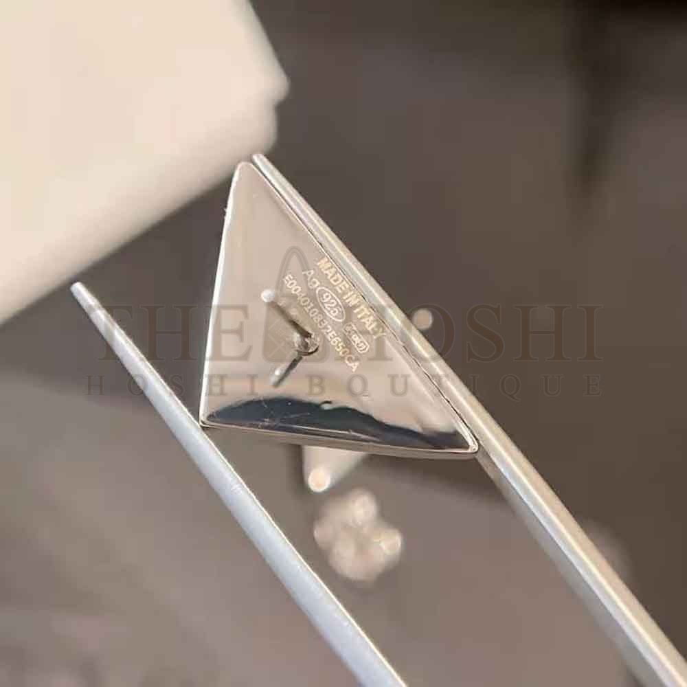 Pra*a Women Crystal Logo Jewels Zirconia Earrings-Silver Master Quality