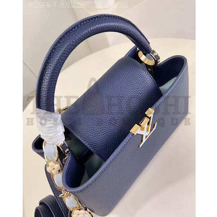 L0vis Vvtt0n LV Women Capucines MM Handbag Navy Blue Taurillon Leather M23199 Master Quality