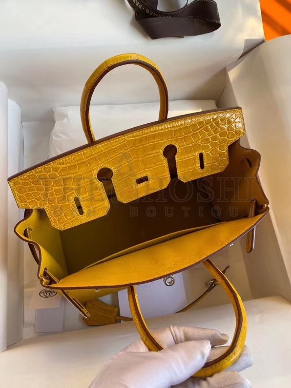H**me5 Yellow Touch Birkin 30cm Bag Shiny Niloticus Crocodile Skin Master Quality