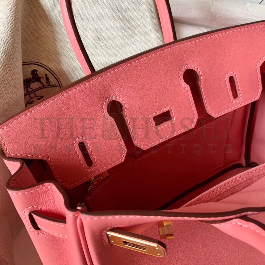 H**me5 Rose Lipstick Birkin 25cm Swift Handmade Bag Master Quality