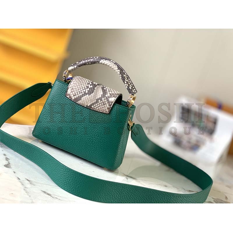 L0vis Vvtt0n LV Women Capucines Mini Handbag Emeraude Green Taurillon Leather Python Skin Master Quality