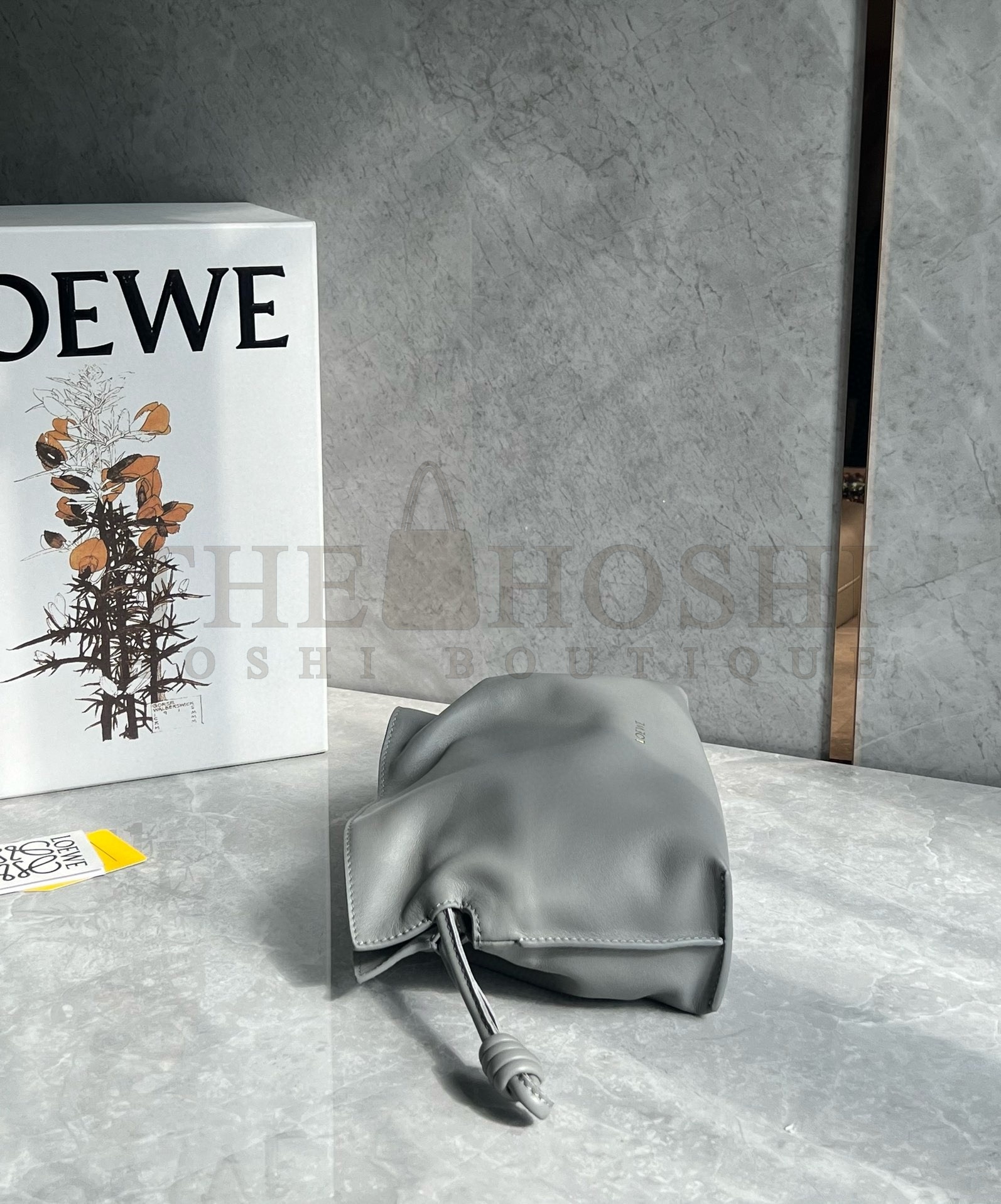 L0ew* Mini Flamenco Clutch Bag in Pearl Grey Nappa Calfskin Master Quality