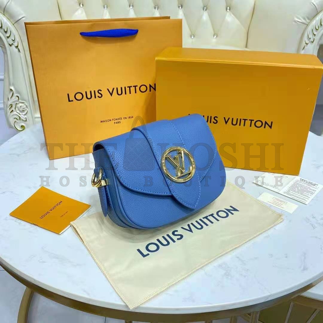 L0vis Vvtt0n LV Women LV Pont 9 Soft MM Handbag Bleu Général Rouge Grained Calfskin Master Quality