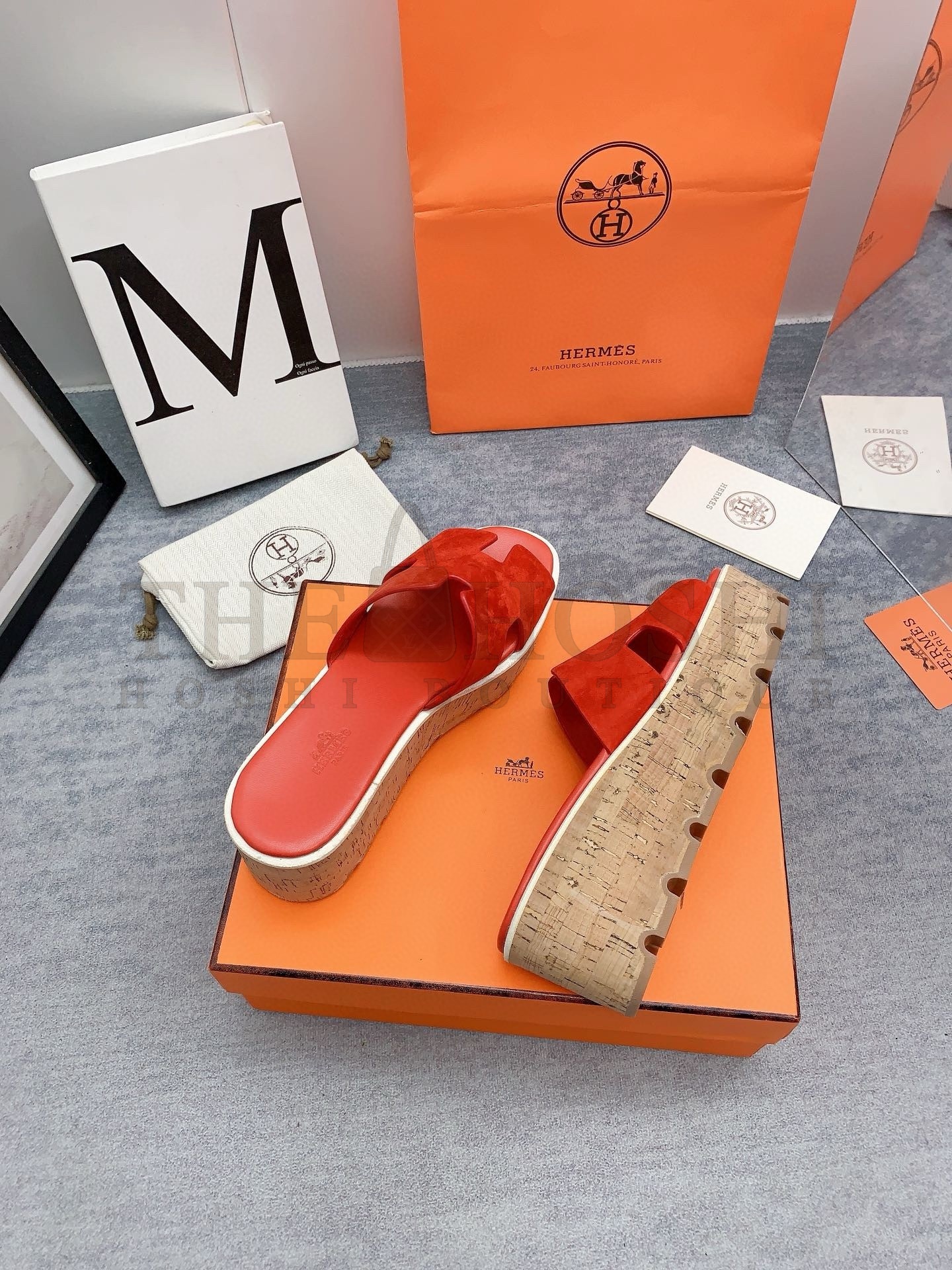 H**me5 Eze 30 Cork Platform Sandals in Piment Suede Leather Master Quality