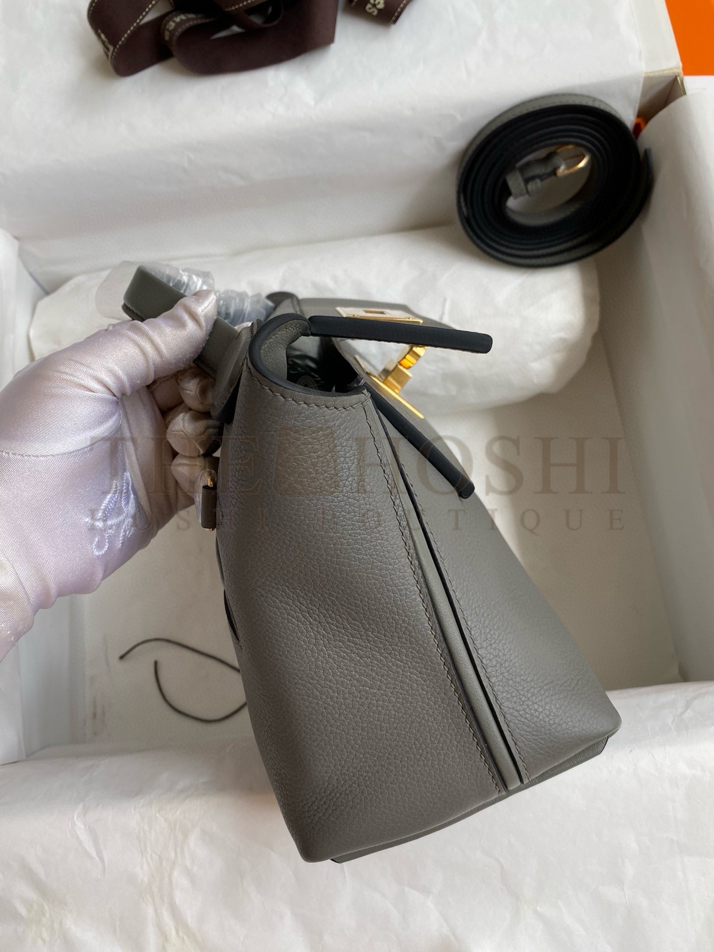 H**me5 24/24 Mini 21 Handmade Bag in Gris Meyer Evercolor Leather Master Quality