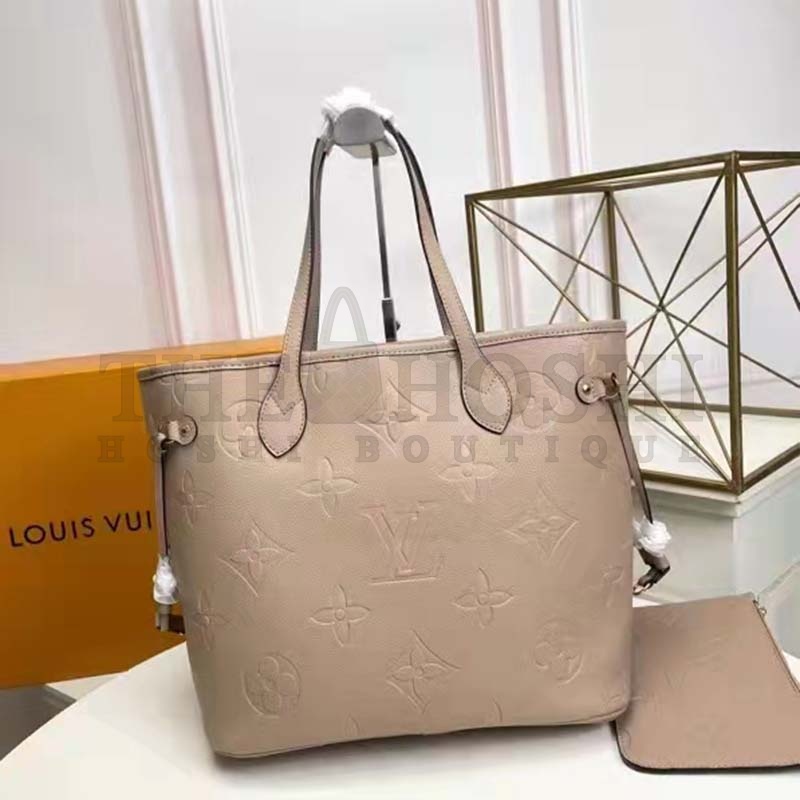 L0vis Vvtt0n LV Women Neverfull MM Tote Beige Embossed Cowhide Leather Master Quality