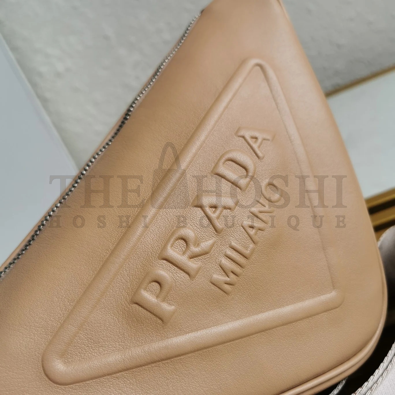 Pra*a Triangle Shoulder Bag In Beige Calfskin Master Quality