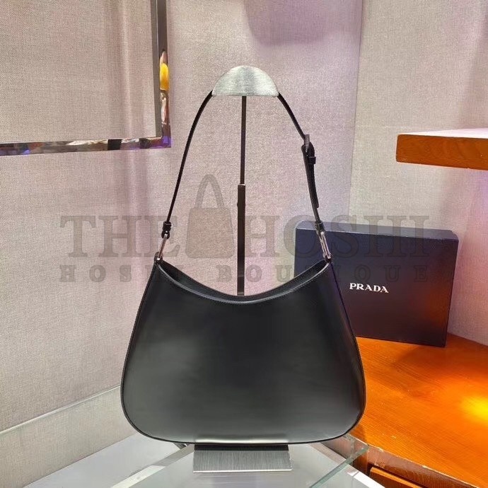 Pra*a Cleo Shoulder Large Bag In Black Brushed Leather Master Quality