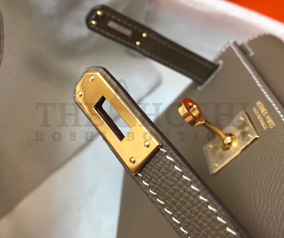 H**me5 Kelly Mini II Bag In Taupe Grey Epsom Leather Master Quality