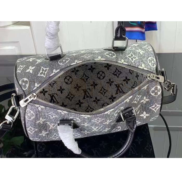 L0vis Vvtt0n LV Women Speedy Bandoulière 25 Handbag Gray Denim Textile Jacquard Master Quality