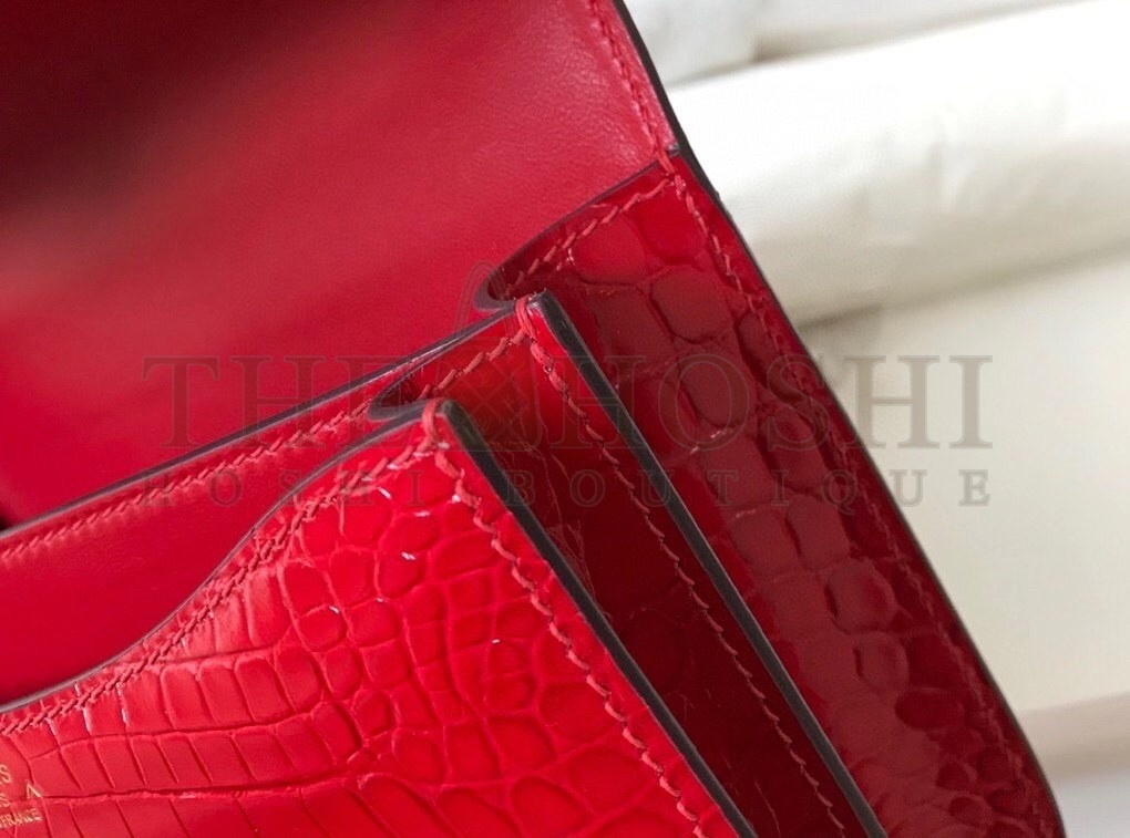 H**me5 Constance 18cm Bag In Red Embossed Crocodile Master Quality
