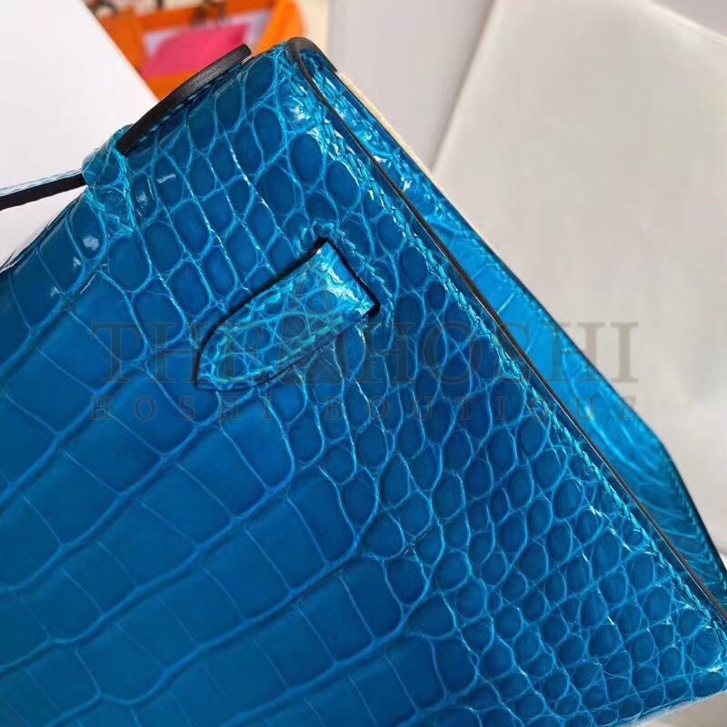 H**me5 Blue Izmir Shiny Alligator Crocodile Kelly Pochette Bag Master Quality