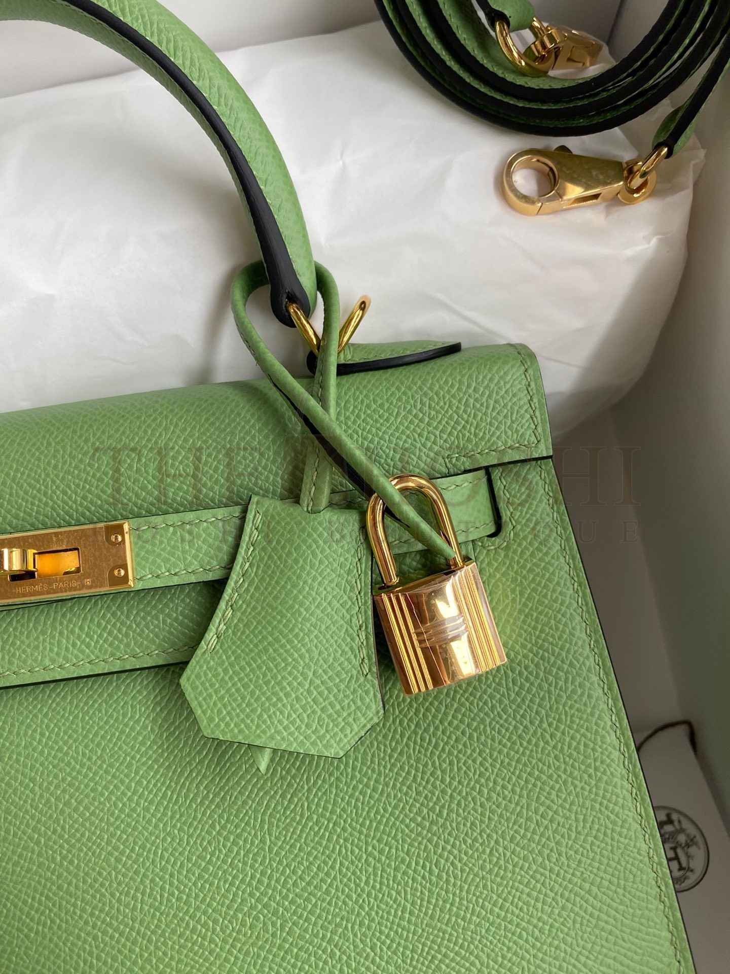 H**me5 Kelly Sellier 25 Handmade Bag In Vert Criquet Epsom Calfskin Master Quality