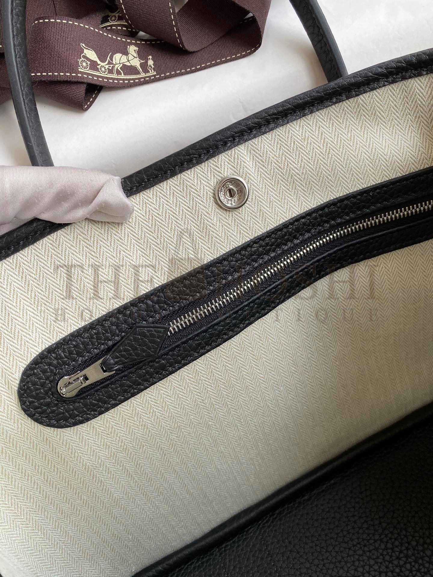 H**me5 Garden Party 30 Handmade Bag in Toile and Black Leather Master Quality