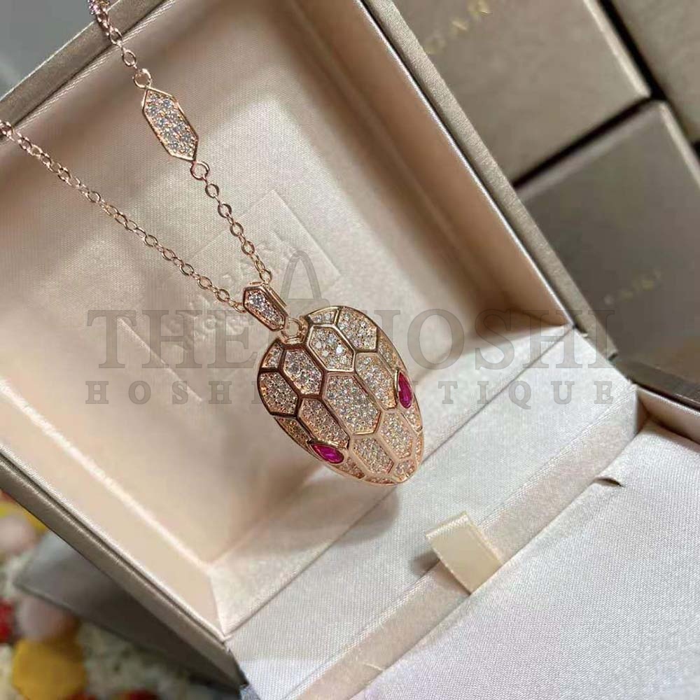 Bv1g*ai Women Serpenti Necklace in 18 KT Rose Gold Master Quality