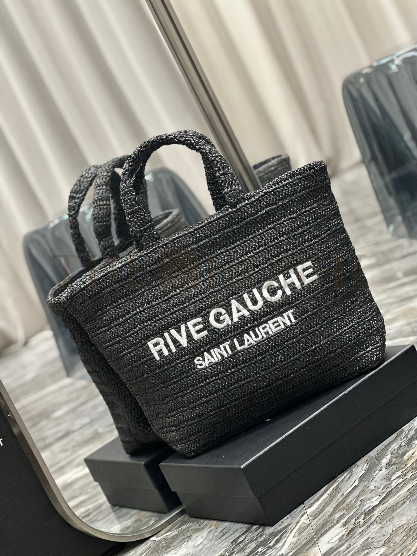 Sa1nt Lau*nt Rive Gauche Tote Bag in Black Raffia Crochet Master Quality